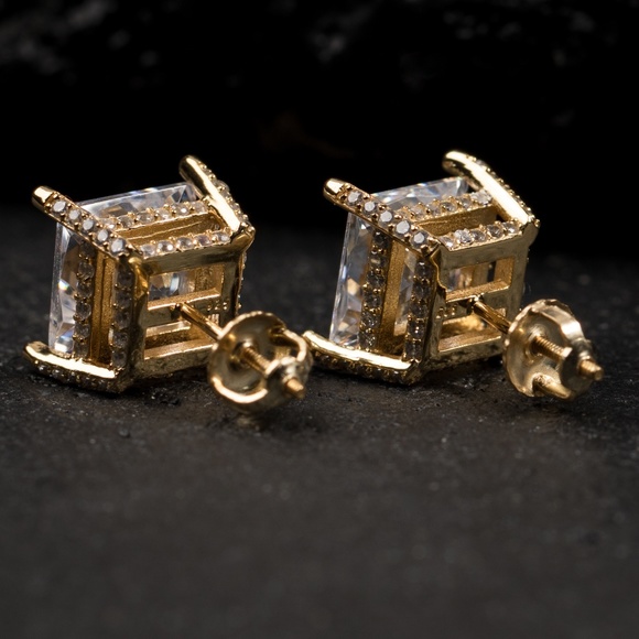 Square Large 14K Gold Sterling Silver Earrings - Picture 3 of 4